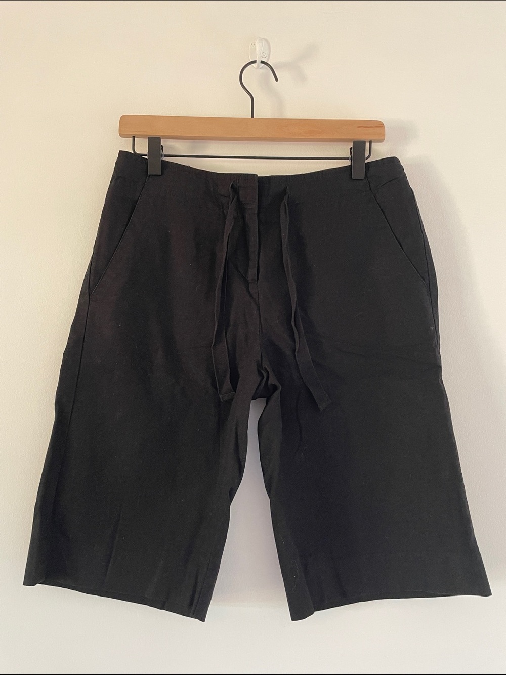 Bermudas Linen Cotton Blend Shorts Black Women’s 6